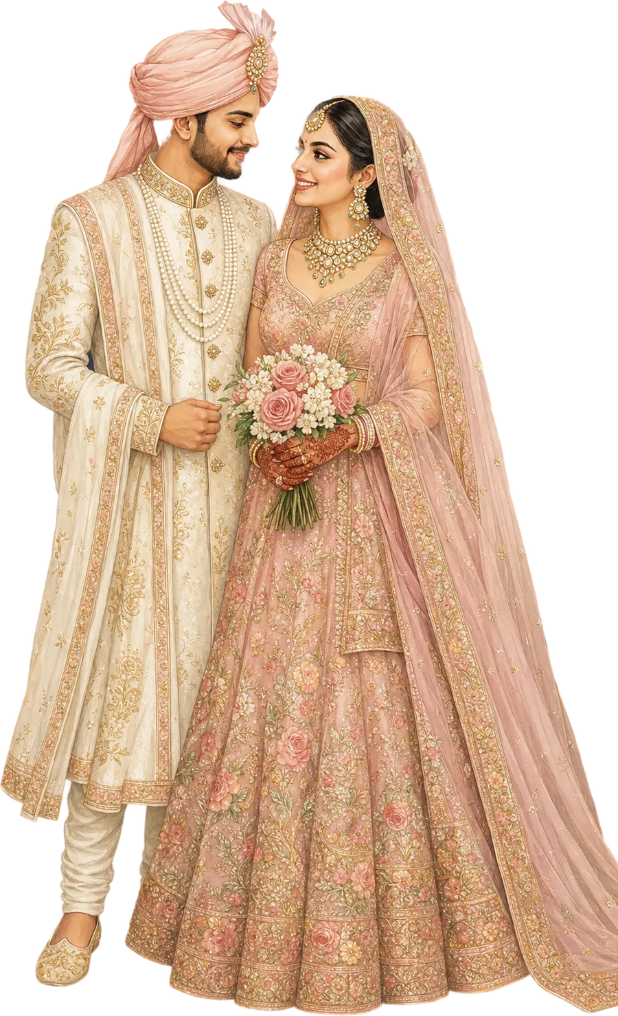 Illustration of the bride and groom