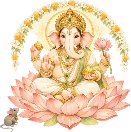 Lord Ganesha seated on a lotus