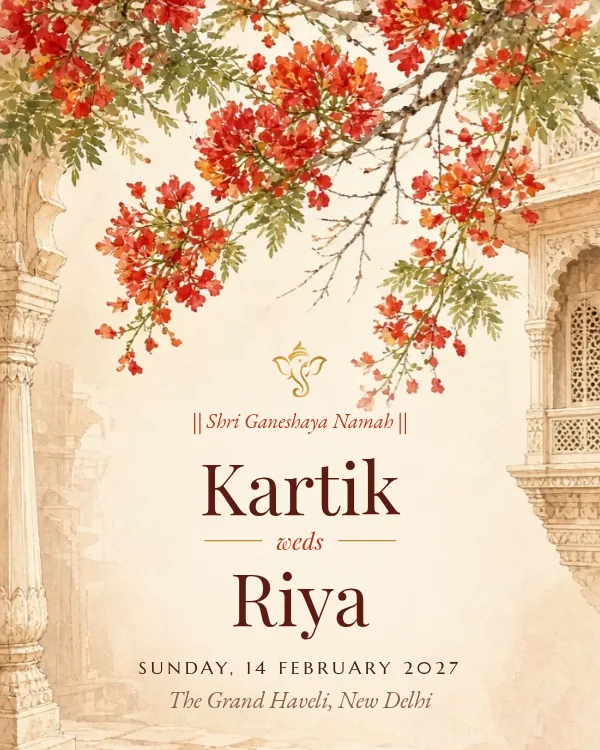 Gulmohar wedding invitation design preview