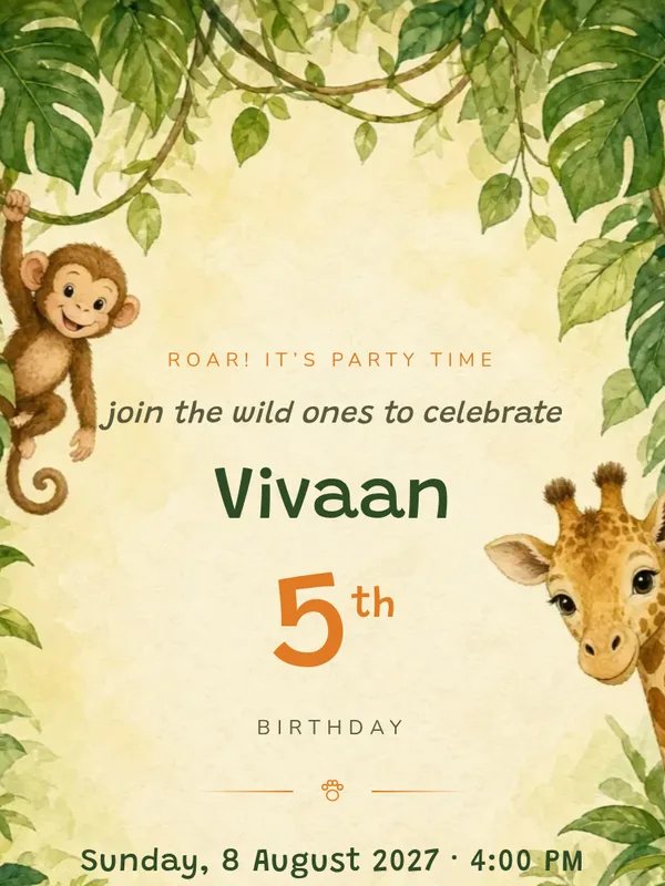 Jungle Safari birthday invitation design preview