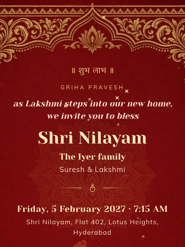 Lakshmi Pravesh Griha Pravesh invitation design preview