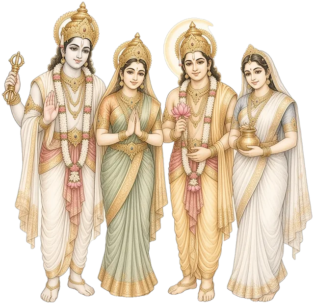 Devas and devis gathered as divine witnesses