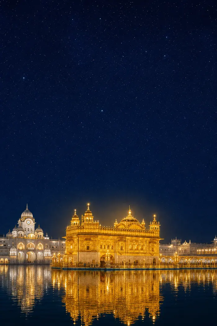 The Golden Temple glowing at night